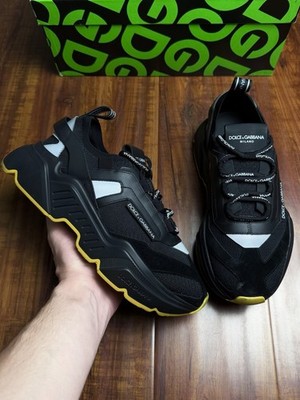 Dolce & Gabbana Daymaster Black Yellow Mens Leather Sneakers - Size 40.5DG 7.5US