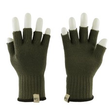 Merino Wool Fingerless Gloves - Warm Knitted Half Finger - Olive Drab