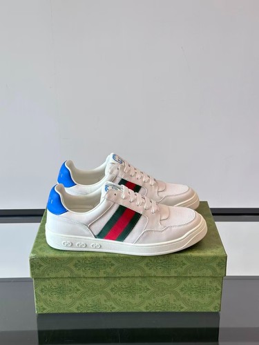Gucci Women White Leather Mesh Casual Sneakers Blue Heel Web Stripe