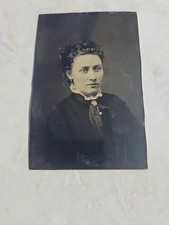 Antique Victorian Portrait Photograph Woman Mourning Dress Gothic Tintype Photo