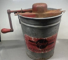 VINTAGE ZEPHYR Small ICE CREAM FREEZER, GALVENIZED, HAND CRANK