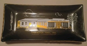 Vintage Black Glass Sherwood Tool Inc Berlin, Connecticut Ashtray Set of 3