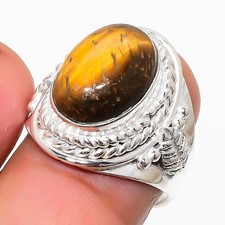 Tiger's Eye Gemstone 925 Sterling Silver Jewelry All Size Ring For Gift