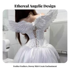 Gonna Tutù Ali Piume Fascia Elastica Regolabile Vestito Cosplay da Cigno