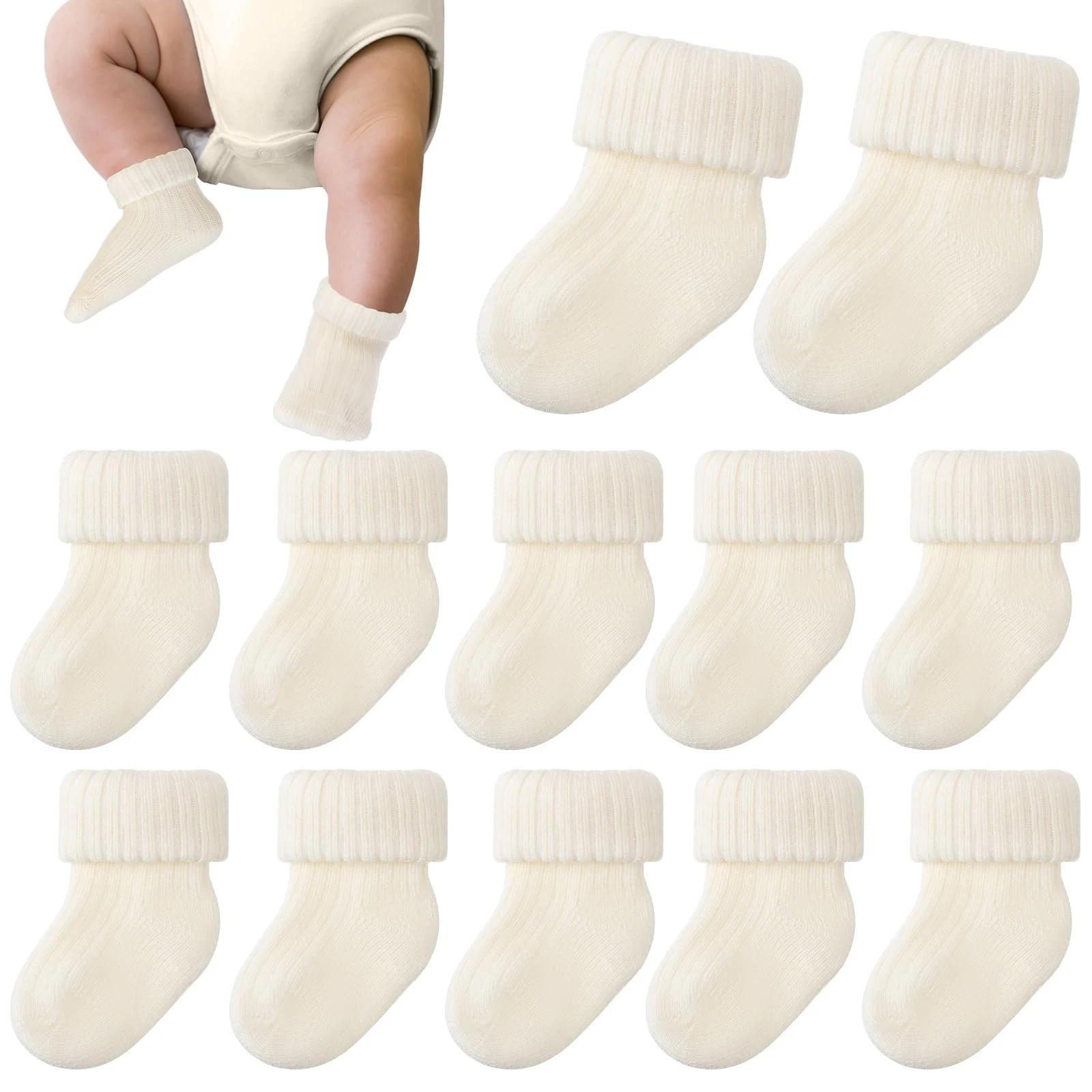 JenPen 6 Pairs Wool Preemie Socks Premature Turn Cuff One Size, Beige
Opens in a new window or tab