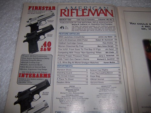 American Rifleman Magazine March 1992 All American Model 2000 9mm - Picture 2 of 2
