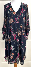 NWT Calvin Klein size 6 navy pink floral long bell sleeve A-line dress $119