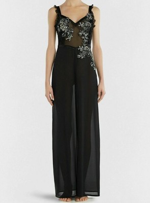 La Perla Peony Black Silk Georgette Nightgown XS Negligee $1665