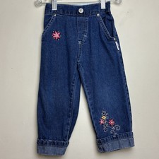 Healthtex Vintage girls' denim jeans medium wash embroidered Y2k flowers 2T