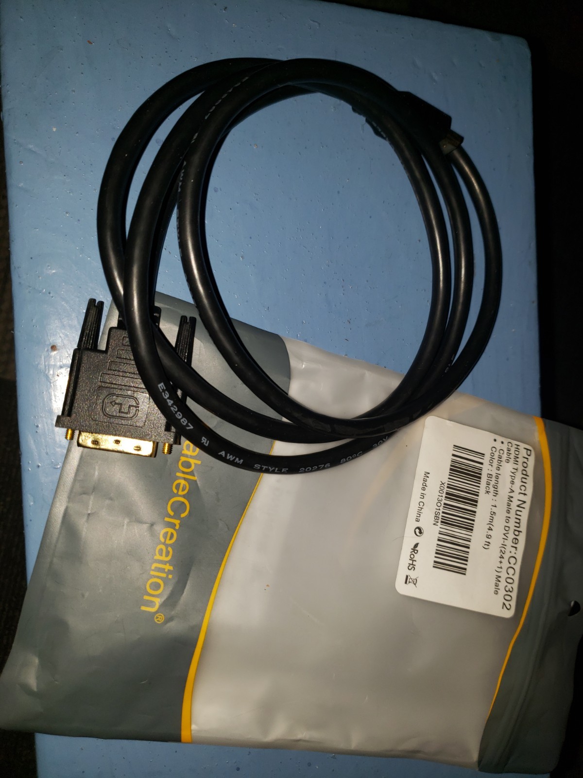 ⭐Cable Creation 4.9 Feet HDMI Male to DVI(24+1) Male Cable GOLD Plated CC0302🌟⭐