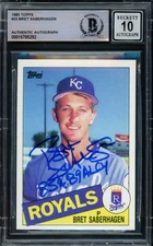 Bret Saberhagen Auto 1985 Topps RC 23 Royals Auto GM 10 "85 & 89 AL CY" Beckett
