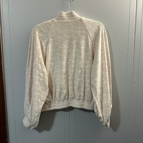 ALEXIS Perkins Women's White Velour Oversized Embossed Bomber Jacket Size XS - Picture 8 of 8