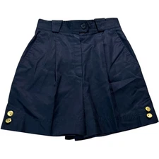 ESCADA Margaretha Ley Women's Shorts High Waist Pleated Gold Button Navy 34 VTG