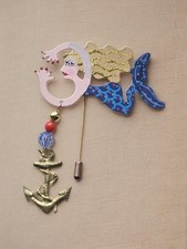 Unique Eye Catching Mermaid w/Dangle Anchor Charm Stick Pin