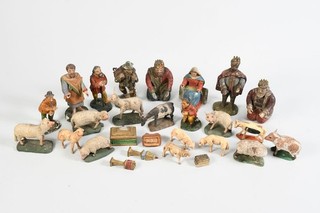 O79L03 Krippenfiguren 19.JH. Holz geschnitzt in Holzschatulle
