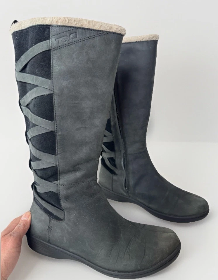 Botas de inverno Teva Figueroa impermeável couro alto camurça forro quente sapatos 9.5 - Imagem 4 de 4