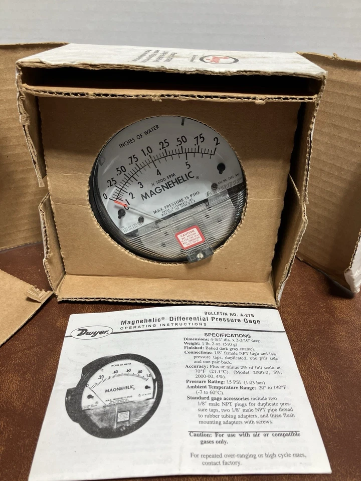 Dwyer Magnehelic 2002 AV Differential Pressure Gage 0-2" WC & Air Velocity Scale - Image 2 of 2