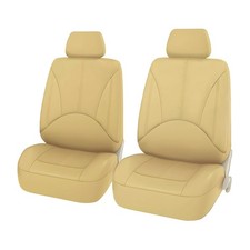 Beige Leather Car Seat Covers 4PCS, Waterproof, Anti-Slip, Airbag Compatible