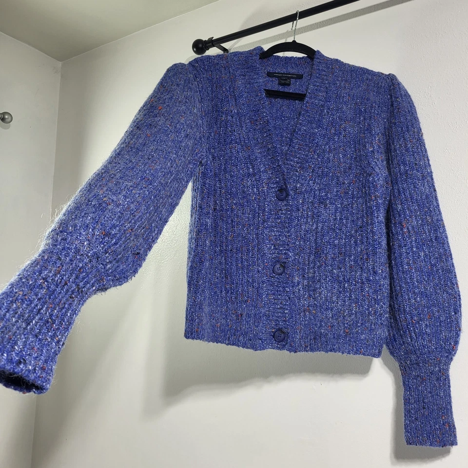 Suéter cárdigan grueso corto mezcla de lana azul French Connection Lge para mujer Foto 3 de 4