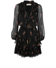 Zimmermann Polka Dots Floral Dress Womens 8 Black Silk