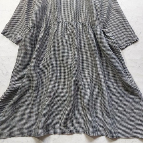 ICHI Antiquites Hemdblusenkleid Leinen Gingham Karo Beige & Schwarz - Bild 12 von 12