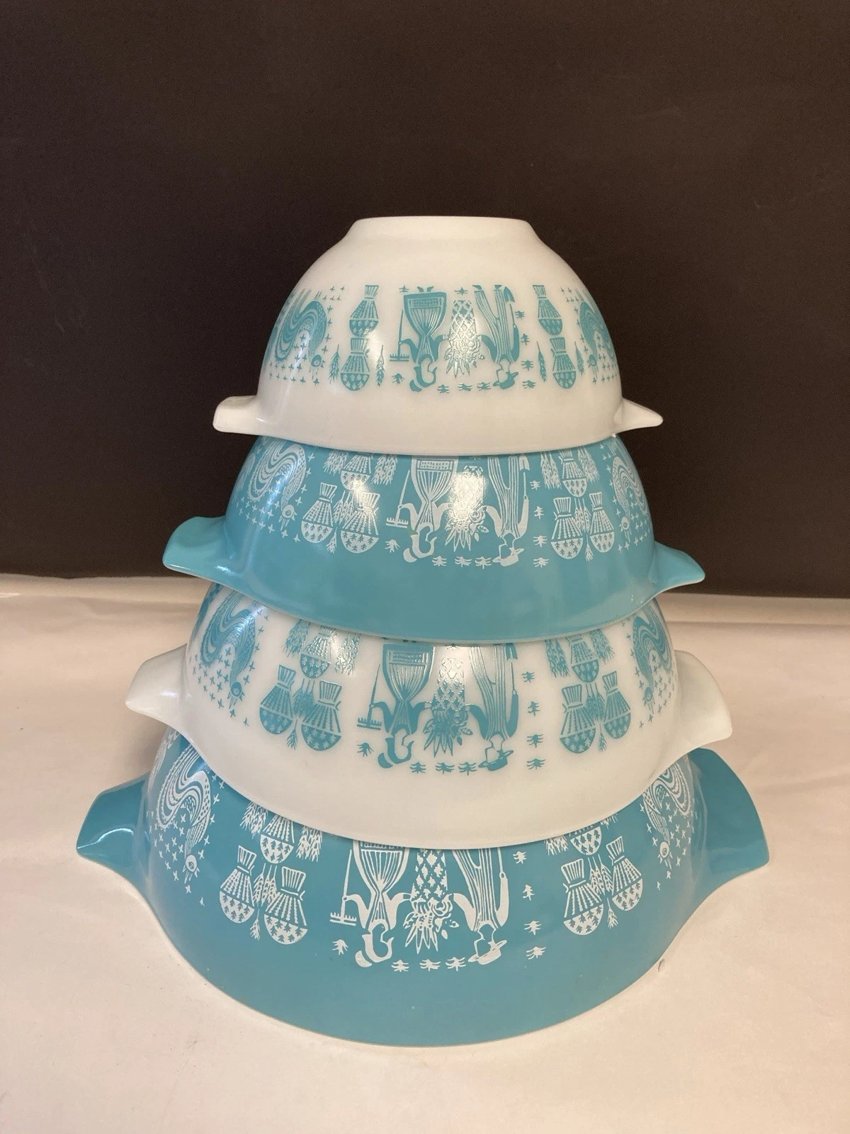 PYREX AMISH BUTTERPRINT Cinderella Mixing Nesting Bowl SET 441 442 443 444 E3 88