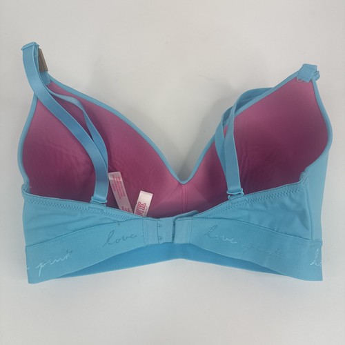 Victoria's Secret Pink Wear Everywhere Lightly Lined Wireless T-Shirt Blue 32DD - Picture 2 of 9