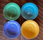 4 Vintage Homer Laughlin Harlequin 6” Saucers, Good Colors, All Good Condition!