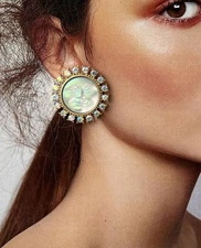 Man In The Moon Crystal Earrings Iridescent Circle Celestial Sky Jewelry NEW
