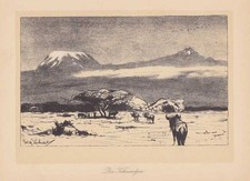 Kilimandscharo Deutsch-Ostafrika Lithographie von 1920 Wilhelm Kuhnert Afrika