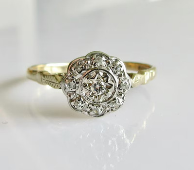 14K Multi-Tone Gold Round-Cut Cluster Style Lab Grown Diamond Ring Gift For Wife