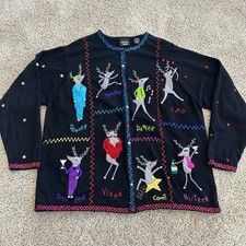 Christina Rotelli Womens 2X XXL Christmas Embelished Sweater Cardigan Reindeer