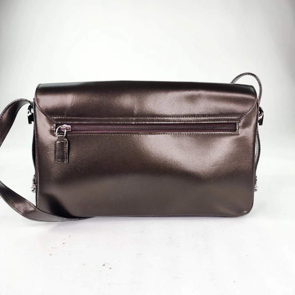 Paco Rabanne Brown Leather/Satin Adjustable Shoulder Bag Embroidered Purse Bags - Image 2 of 4