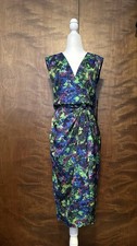 Adrianna Papell Sleeveless Satin Sheath Dress Womens 2 Green Floral Midi Wedding