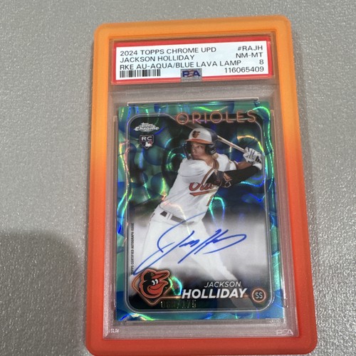 2024 Topps Chrome Update Jackson Holliday RA-JH Aqua/Blue Lava RC Auto PSA 8