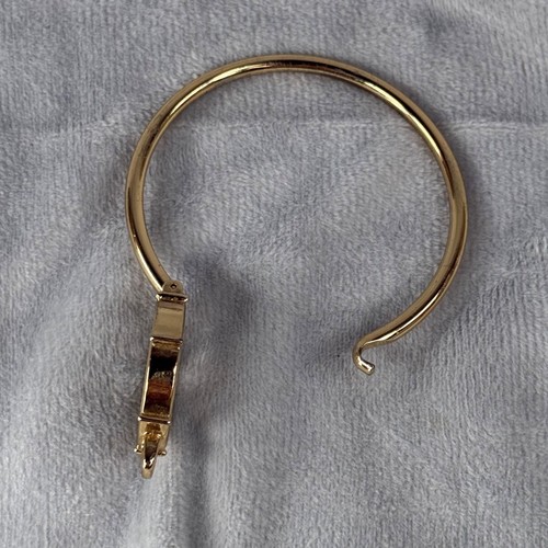 Gold-Tone Bangle Bracelet Clear Window & Silver-Tone Charms and Crystal Accents - Picture 20 of 22