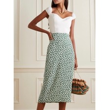 Reformation  Phoebe Floral Print Crepe Midi Skirt Floral Green 0