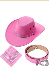 Pink Cowboy Costume Hat with Bandana Belt Cowgirl Hat Wide Brim Dress Up