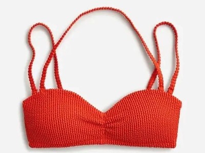 J Crew Scrunchie Sweetheart Bikini Top Halter Removable Strap Textured Red 3XL