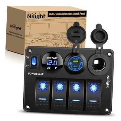 4 Gang Rocker Switch Panel Waterproof 4+3 Gang Type C +USB Power Control Blue