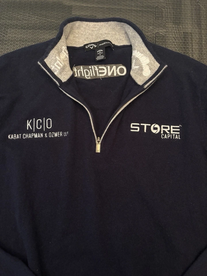 Callaway Max Greyserman PGA Tour Issued 1/4 Zip 100% Cashmere Sweater Men M Navy - Image 3 of 4