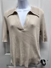 New H by Halston Womens XL V-Neck Short Sleeve Top with neck,collar detail