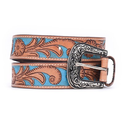 Belt Western Style Red & Turquoise Floral Printed Engraved Golden Buckle & Trim 61wWuRXnXfL._AC_UY350_.jpg main image 4