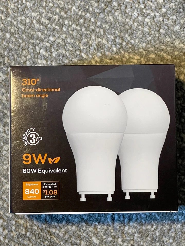 Dimmable 9W GU24 Base A19 LED Light Bulb Warm White 3000K NEW (Pack of 2) - Image 2 of 4