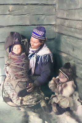 Sami Woman & Her Baby Child Finland 1917 Colorized Poster Photo 24x36