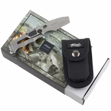 Walther CFK Chisel Grind Framelock Folding Knife Finger Groove Stainless Handle