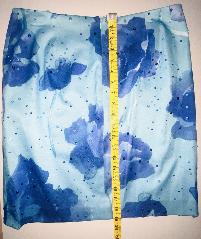 David Meister Women’s Teal Blue Floral Sequin Lined Dress Skirt SZ 8 EUC - Image 4 of 4