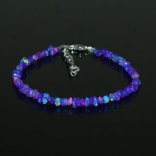 Natural Ethiopian Welo Fire Blue Opal Raw Uncut Beaded Gemstone Bracelet 7 Inch