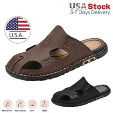 Mens Casual Leather Sandals Close toe Beach Slippers Slides Outdoor Shoes Light
