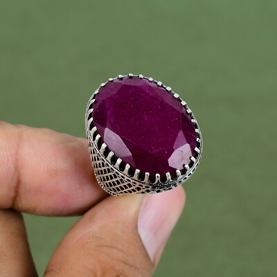 Faceted Kashmir Rubi Jewelry 925 Sterling Silver Rings Available In Ring Size